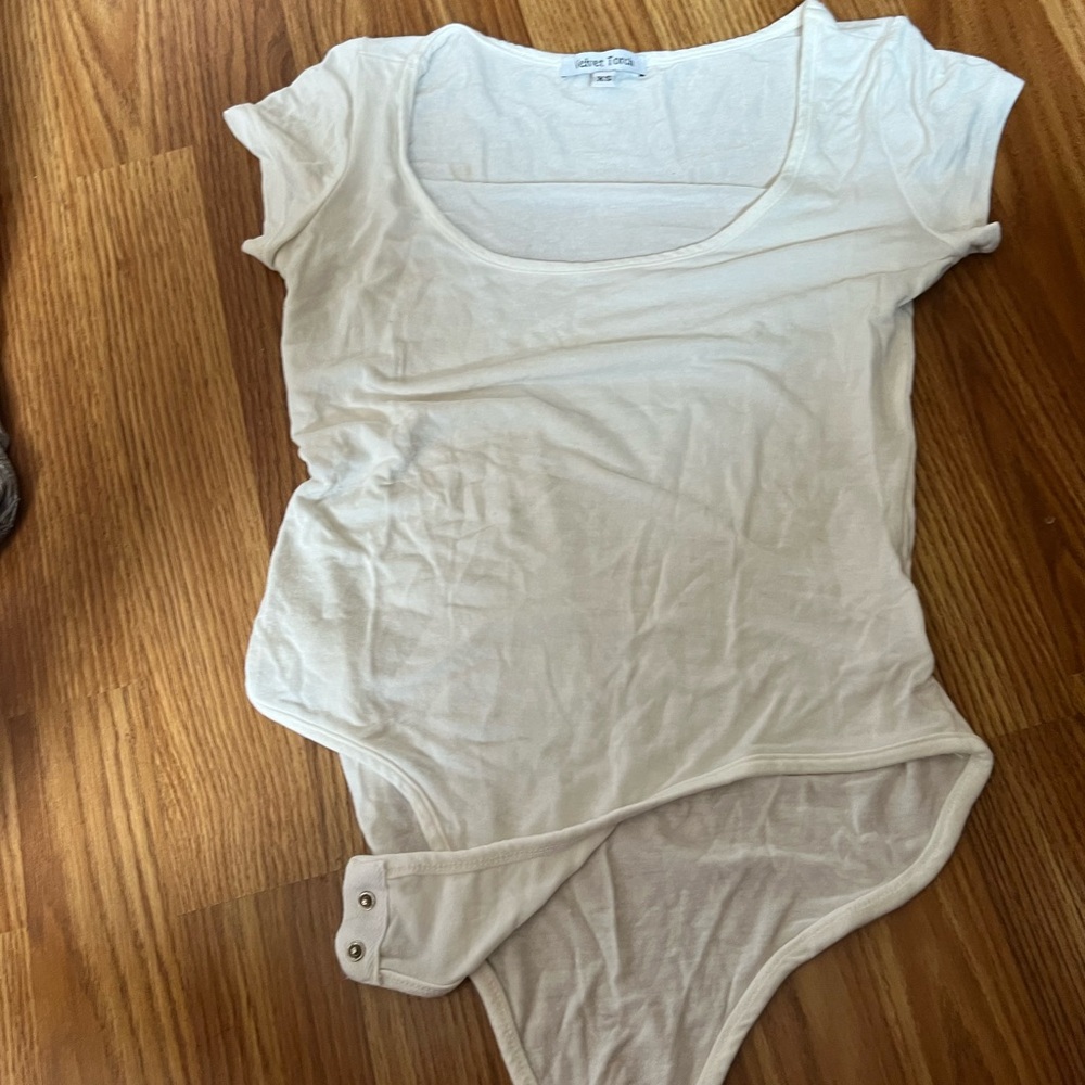 Velvet Torch White Asymmetrical Cap Sleeve Bodysuit